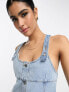 ASOS DESIGN denim pinny dress with button through in lightwash blue