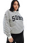 4th & Reckless Plus exclusive boucle Soho logo sweatshirt in cream and navy stripe