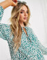 Glamorous Maternity tie neck tiered smock mini dress in teal leopard