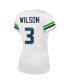 Women's Russell Wilson White Distressed Seattle Seahawks Fashion Player Name and Number V-Neck T-shirt