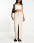 ASOS DESIGN lightweight denim maxi skirt with split front in taupe