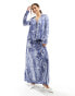 Vero Moda satin tie front open shirt co-ord in blue crinkle print