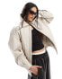 ASOS DESIGN faux leather bomber jacket with collar in putty