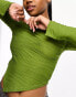 Wednesday's Girl rib detail asymmetric top in moss green