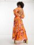 ASOS DESIGN Tall button through pintuck maxi dress with lace inserts in orange floral print