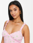 Noisy May Petite ruffle strap mini slip dress in pink ditsy print