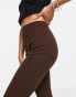 Topshop Petite waffle zip front split flared trousers in chocolate