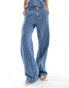 ASOS DESIGN wide leg dad jeans in mid blue pinstripe co-ord