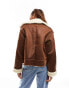 Only faux shearling aviator jacket in brown