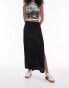 Topshop satin tuck midi skirt in black