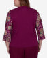 Plus Size Wine Country Embroidered Floral Sleeve Split Neck Top