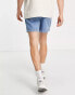 ASOS DESIGN skinny regular length denim shorts with elasticated waist in mid wash