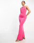 Something New low plunge back slinky maxi dress with halter neck in pink