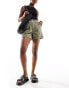 New Look denim paperbag short in dark khaki