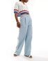 Pimkie drawstring paperbag waist wide leg trousers in baby blue