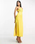 ASOS DESIGN embroidered bodice satin bias midi dress with open back in mustard