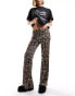 ONLY ribbed flared trousers in leopard print