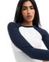 Pull&Bear contrast raglan long sleeved tee in blue & white