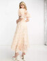 Sister Jane puff sleeve shirred midaxi dress in blush floral