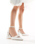 Be Mine Wide Fit Bridal Geneva bow block heeled shoes in ivory