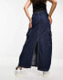 Only cargo denim midi skirt in dark blue