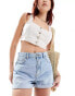 Pull&Bear high waisted denim Mom short in light blue