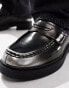 ASOS DESIGN loafers in black and silver faux leather