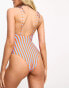 Vero Moda tie shoulder swimsuit in blue and orange stripe