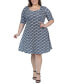 Plus Size Knee Length Elbow Sleeve Dress