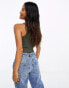 River Island Petite racer crop top in khaki