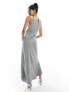 Vero Moda racer neck satin slip maxi dress in grey