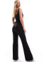 ASOS DESIGN square neck flare leg tailored jumpsuit in black