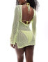 South Beach glitter mini crochet beach dress in chartreuse