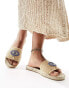 South Beach evil eye embellished espadrille mule sandals in natural raffia