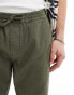 ASOS DESIGN slim linen trouser in khaki with elasticated waist