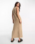 Pull&Bear textured sleeveless column maxi dress in light brown