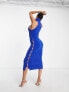 Aria Cove fluffy high neck sleeveless midi dress with cut out side detail in cobalt