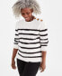 Women's Striped Cable-Knit Button-Shoulder Sweater, Created for Macy's