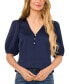 Women's Satin Beaded Button Puff Sleeve Blouse