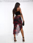 NaaNaa mesh maxi skirt co-ord with ruffle detail in black rose print