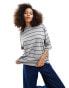 Vero Moda high neck dropped shoulder t-shirt in grey stripe