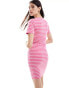 Pieces ribbed t-shirt mini dress in pink stripe