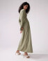 ASOS DESIGN asymmetric satin detail maxi dress in khaki