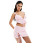 Missyempire tie up plunge lace trim corset top co-ord in baby pink