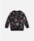 Big Girls Bi-Material French Terry And Sherpa Tunic With Pocket Black Printed Rainbow Hearts