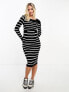 Mamalicious Maternity double layer midi dress in black and white stripe