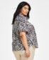 Plus Size Cotton Cuffed-Sleeve Camp Shirt