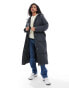 Threadbare maxi puffer coat with hood in charcoal grey