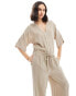 Pretty Lavish balloon sleeve shirred jumpsuit in stone