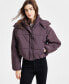 Juniors' Cropped Hooded Puffer Coat